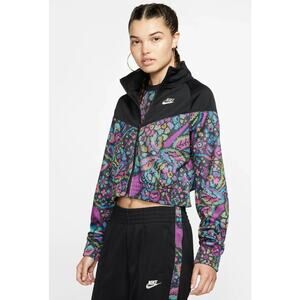 Nike black and multi color pixelated floral cropped full zip track jacket small